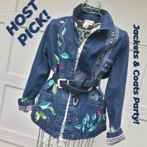 Denim Jean Jacket Embroidered Blazer Vintage Coat